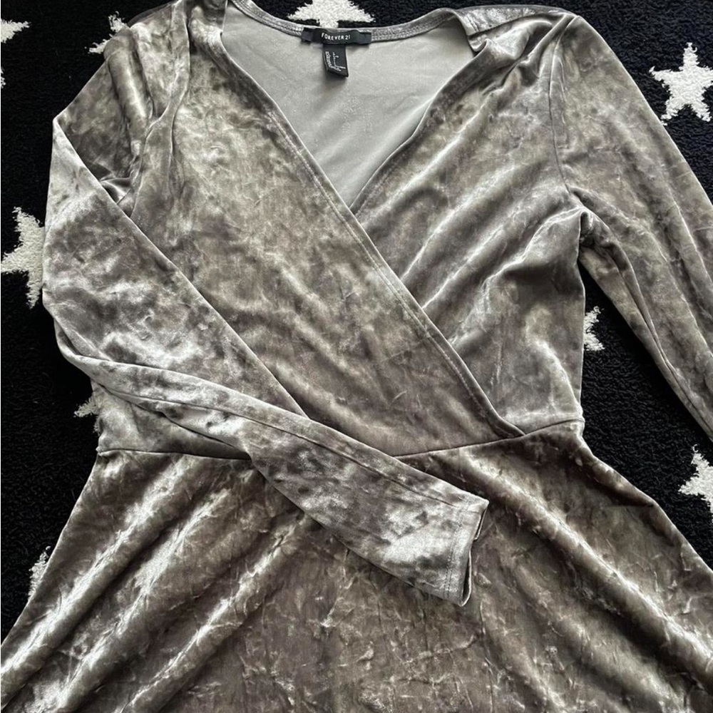 Velvet Wrap Dress in Gray